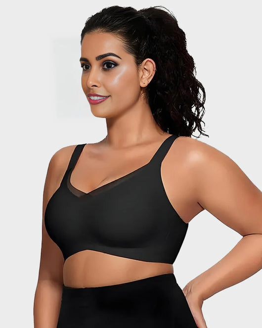 Wireless V-Neck Crossover Mesh Support Bra