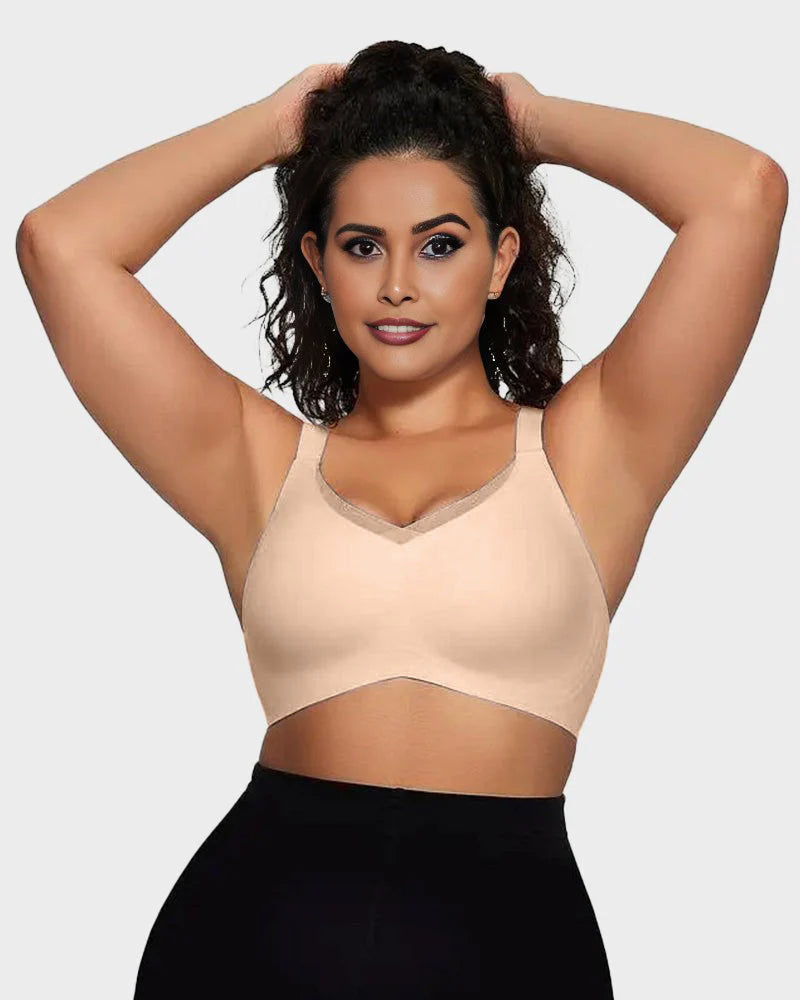 Wireless V-Neck Crossover Mesh Support Bra