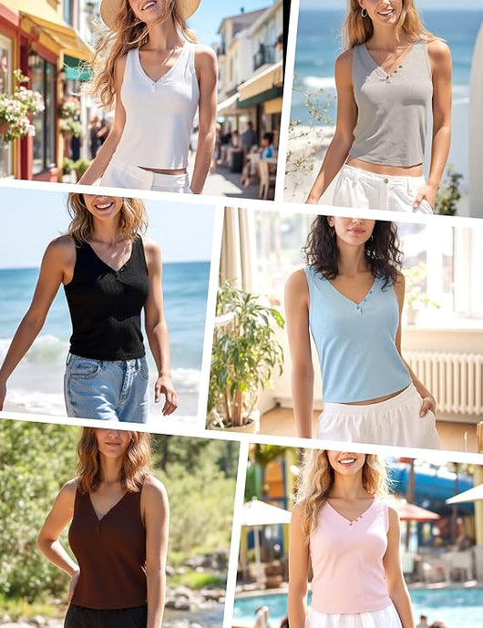 V Neck Tank Top Built - in Shelf Bra