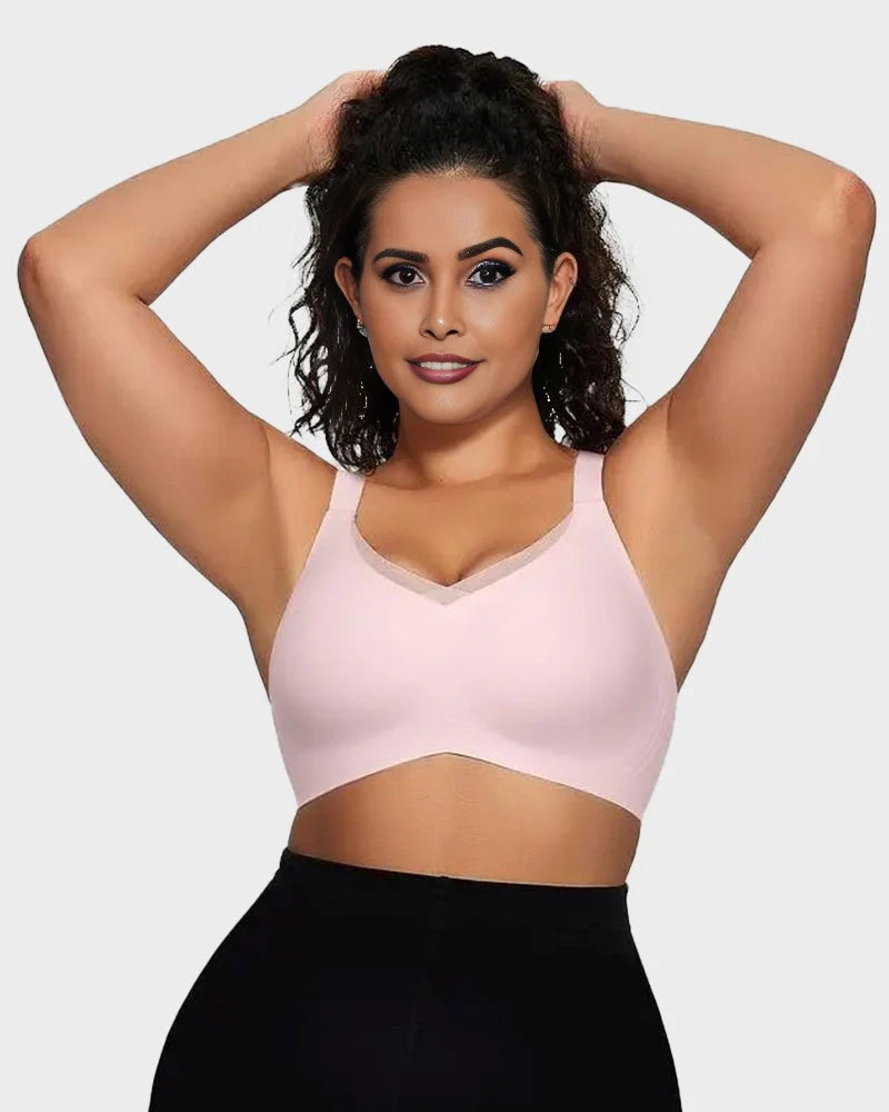 Wireless V-Neck Crossover Mesh Support Bra