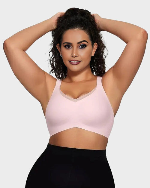 Wireless V-Neck Crossover Mesh Support Bra